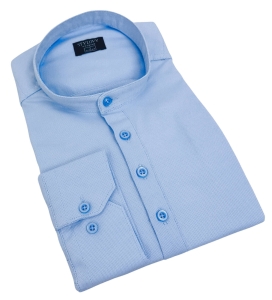 Niebieska koszula męska slim fit oxford zapinana do połowy 2011