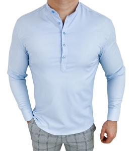Niebieska koszula męska slim fit oxford zapinana do połowy 2011