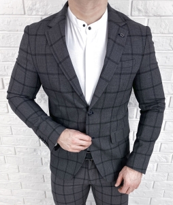 Ciemnoszara marynarka męska elegancka w kratę Monaco-3