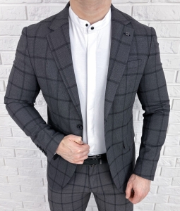 Ciemnoszara marynarka męska elegancka w kratę Monaco-3