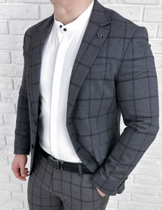 Ciemnoszara marynarka męska elegancka w kratę Monaco-3