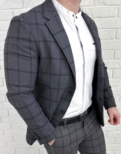 Ciemnoszara marynarka męska elegancka w kratę Monaco-3
