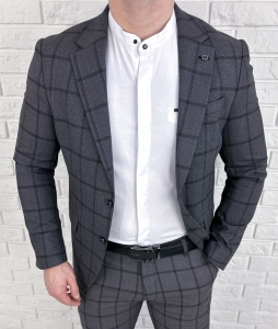 Ciemnoszara marynarka męska elegancka w kratę Monaco-3