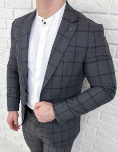 Ciemnoszara marynarka męska elegancka w kratę Monaco-3