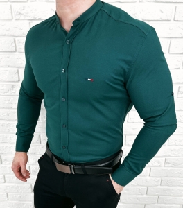 Koszula meska butelkowa zielen oxford ze stojka slim fit logo 2006 