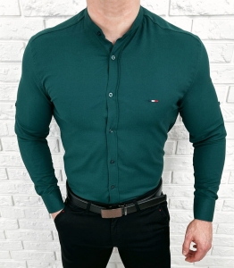 Koszula meska butelkowa zielen oxford ze stojka slim fit logo 2006 