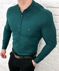 Koszula meska butelkowa zielen oxford ze stojka slim fit logo 2006 