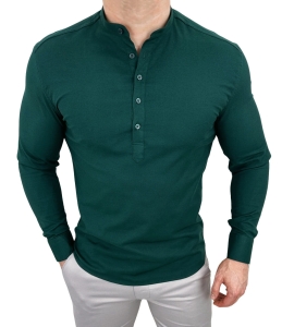 Koszula męska butelkowa zieleń slim fit oxford zapinana do połowy 2011