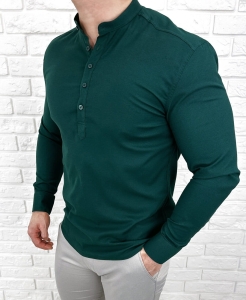 Koszula męska butelkowa zieleń slim fit oxford zapinana do połowy 2011
