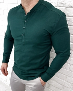 Koszula męska butelkowa zieleń slim fit oxford zapinana do połowy 2011