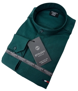 Koszula ze stojka meska butelkowa zielen z kryta plisa slim fit oxford logo 2008