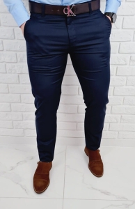 Ciemnogranatowe spodnie eleganckie slim fit wizytowe Stylovy D-1105
