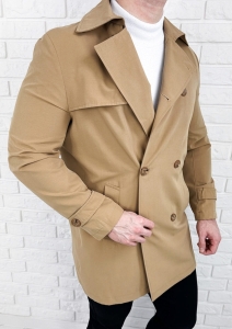 Płaszcz męski trencz camel długi dwurzędowy 9250