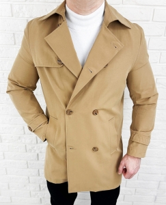Płaszcz męski trencz camel długi dwurzędowy 9250