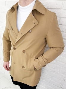 Płaszcz męski trencz camel długi dwurzędowy 9250