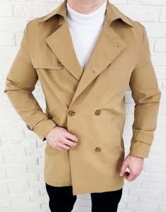 Płaszcz męski trencz camel długi dwurzędowy 9250