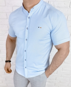 Koszula męska z krótkim rękawem niebieska oxford slim fit logo 2044