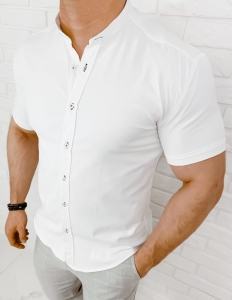 Koszula męska z krótkim rękawem biała slim fit oxford 2055