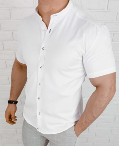 Koszula męska z krótkim rękawem biała slim fit oxford 2055