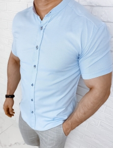 Koszula męska z krótkim rękawem niebieska oxford slim fit 2055