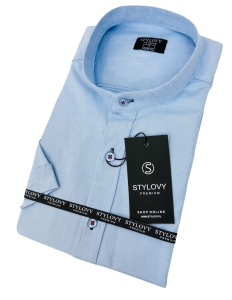 Koszula męska z krótkim rękawem niebieska oxford slim fit 2055