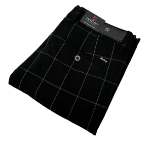 Czarne spodnie męskie slim fit w białą kratę 001s