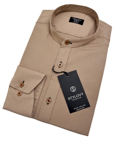 Koszula męska beżowa oxford ze stójką slim fit 1999-1