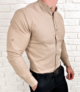Koszula męska beżowa oxford ze stójką slim fit 1999-1