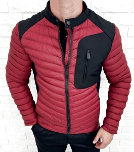 Bordowa pikowana kurtka przejściowa męska slim fit Stylovy S207