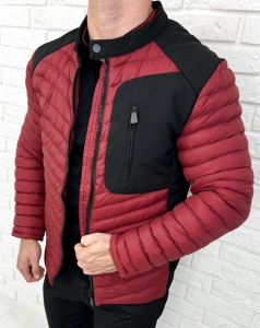 Bordowa pikowana kurtka przejściowa męska slim fit Stylovy S207