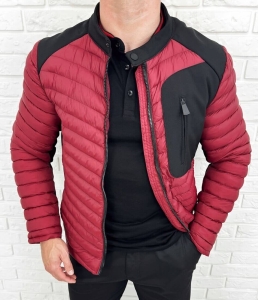 Bordowa pikowana kurtka przejściowa męska slim fit Stylovy S207