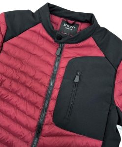 Bordowa pikowana kurtka przejściowa męska slim fit Stylovy S207