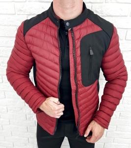 Bordowa pikowana kurtka przejściowa męska slim fit Stylovy S207