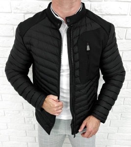 Czarna pikowana kurtka przejściowa męska slim fit Stylovy S207