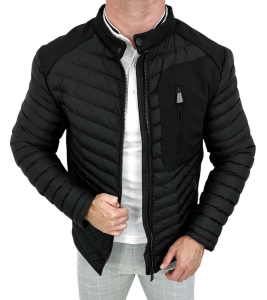 Czarna pikowana kurtka przejściowa męska slim fit Stylovy S207