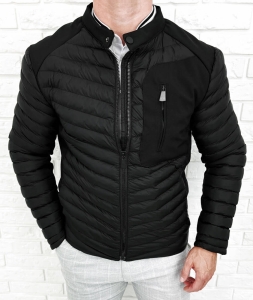 Czarna pikowana kurtka przejściowa męska slim fit Stylovy S207