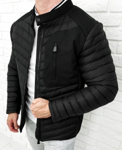 Czarna pikowana kurtka przejściowa męska slim fit Stylovy S207