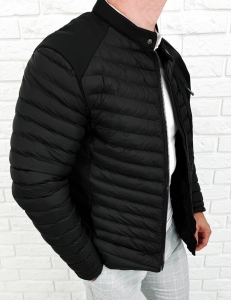 Czarna pikowana kurtka przejściowa męska slim fit Stylovy S207
