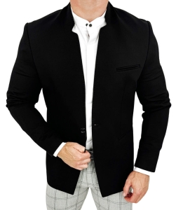Czarna marynarka męska ze stójką casual slim fit 1774