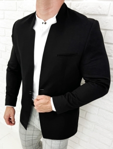 Czarna marynarka męska ze stójką casual slim fit 1774