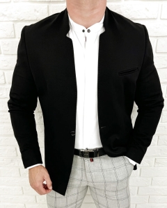 Czarna marynarka męska ze stójką casual slim fit 1774