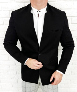 Czarna marynarka męska ze stójką casual slim fit 1774