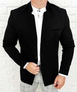 Czarna marynarka męska ze stójką casual slim fit 1774