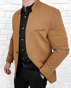 Marynarka męska camel ze stójką casual slim fit 1774