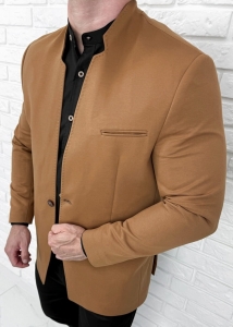 Marynarka męska camel ze stójką casual slim fit 1774