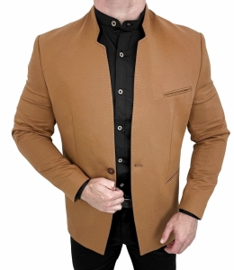 Marynarka męska camel ze stójką casual slim fit 1774