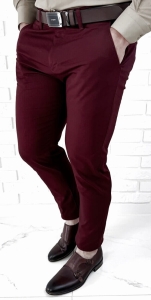 Spodnie męskie materiałowe chinosy bordowe slim fit 3018