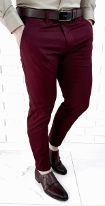 Spodnie męskie materiałowe chinosy bordowe slim fit 3018