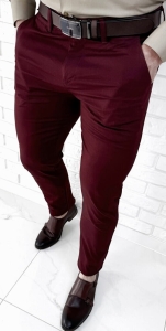 Spodnie męskie materiałowe chinosy bordowe slim fit 3018
