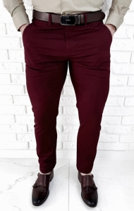 Spodnie męskie materiałowe chinosy bordowe slim fit 3018